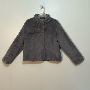 Gray plush, short, faux, fur jacket, size medium, beautiful shape with pockets